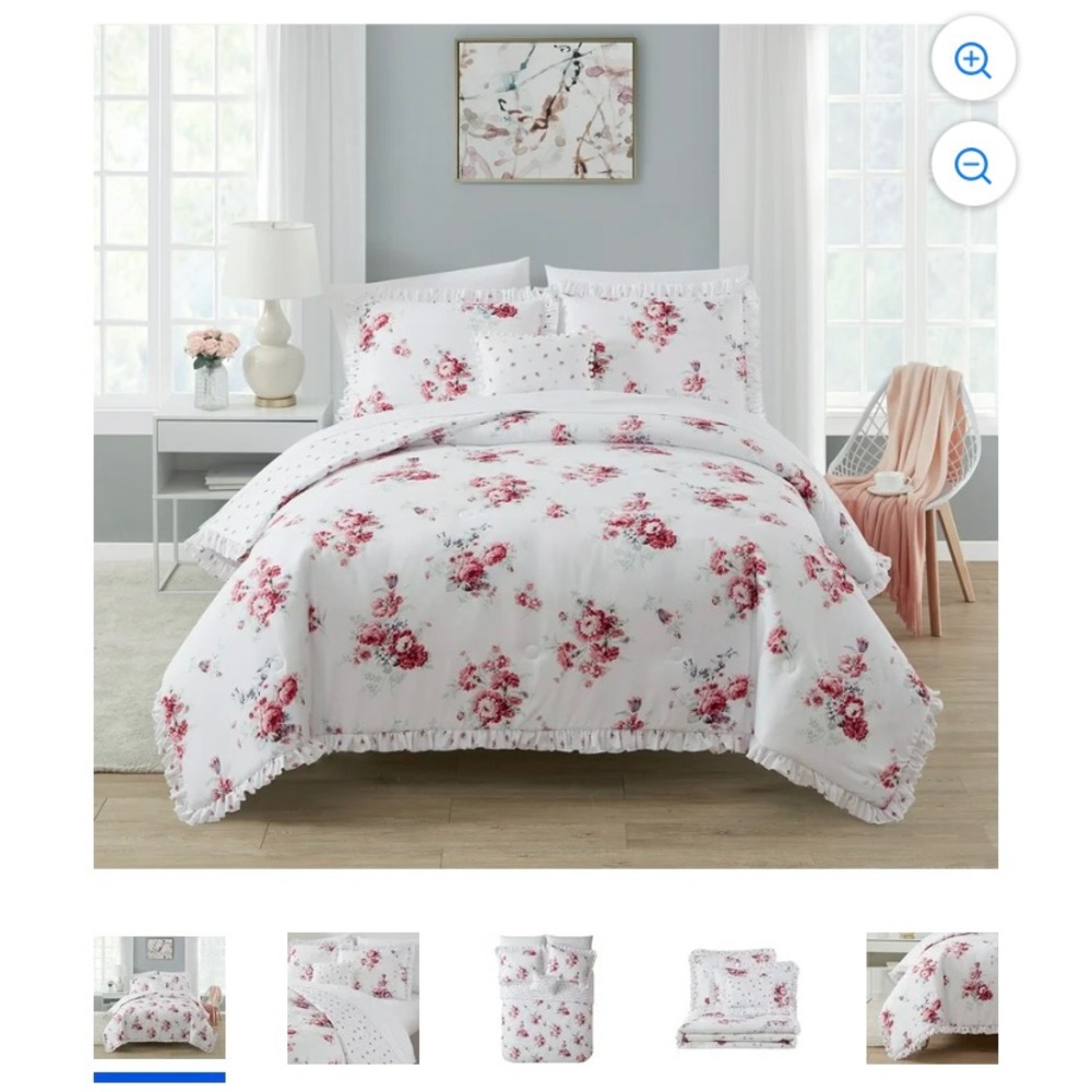 Floral Bedding Set - White and Pink